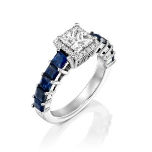 תכשיטים בשיבוץ ספירים כחולים: טבעת יהלום מרכזי ואבני ספיר RI0130.1.23.09