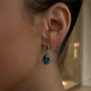 Diamond Earrings: Pear Cut Emeralds & Diamonds Drop Earrings EA2554.1.28.08