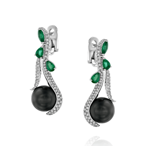 Gemstone Earrings: Pearl Emerald Diamonds Earrings EA1975.1.25.08