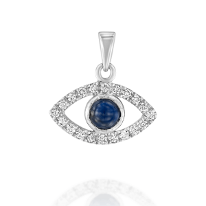 Judaica Pendants: Blue Sapphire Diamonds Eye Pendant 1.5 CM PE3651.1.14.09
