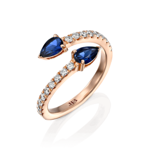 תכשיטים בשיבוץ ספירים כחולים: טבעת טיפות ספירים כחולים RI3702.5.17.09