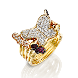 Outlet Rings: 5 Butterfly Diamond & Ruby Ring RI5351.0.21.07