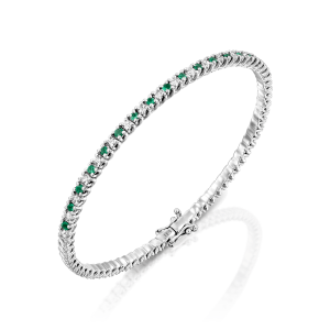 Gold Bracelets: Diamond Emerald Bangle BR1039.1.18.08