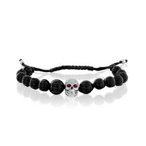 תכשיטי יהלומים לגבר: צמיד גולגולת יהלומים ורובי BR1882.1.18.07