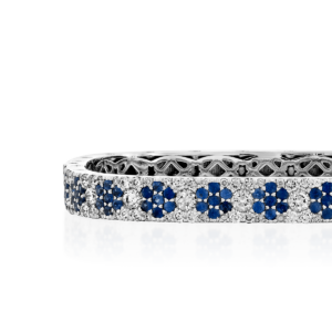 Gemstone Bracelets: Diamond & Blue Sapphire Flowers Bangle BR6001.1.29.09