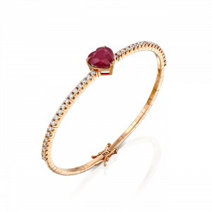 Gemstone Bracelets: Heart Shape Ruby & Diamonds Bangle BR6024.5.29.07
