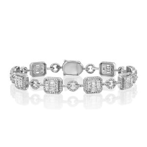 Outlet Bracelets: Princess & Baguette Square Links Diamond Bracelet BR8013.1.24.01