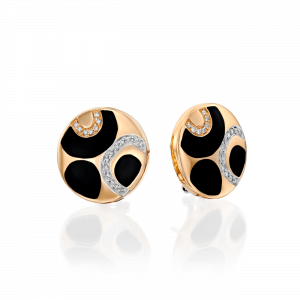 Stud Earrings: Black Enamel & Diamonds Gold Earrings E31-333P