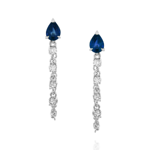 תכשיטים בשיבוץ ספירים כחולים: עגילי שרשרת טיפות ספיר ויהלומים EA0430.1.21.09