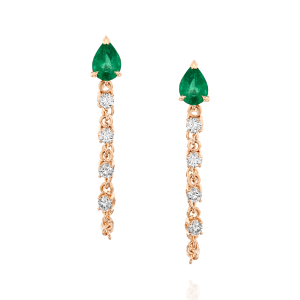 Gemstone Earrings: Pear Cut Emeralds & Diamonds Chain Earrings EA0430.5.19.08