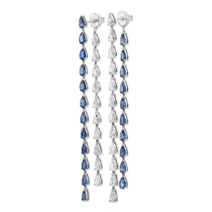תכשיטים בשיבוץ ספירים כחולים: עגילים תלויים טיפות יהלומים וספירים EA0831.1.36.09