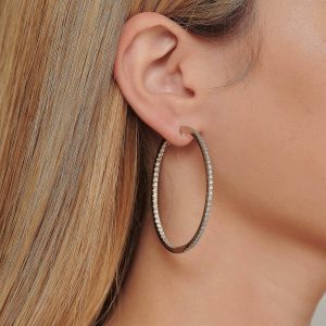 Women's Earrings: 4 Cm Diamond Hoop Earrings EA1006.1.18.01