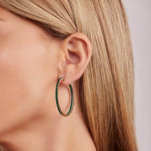 Earrings: Emerald Hoop Earrings 4 Cm EA1006.5.20.27
