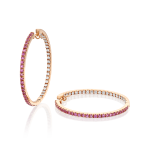 Gemstone Earrings: 4 Cm Pink Sapphire And Diamond Hoop Earrings EA1006.5.24.10