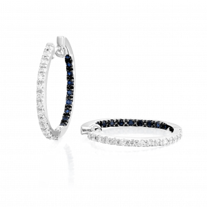 Gemstone Earrings: Sapphire & Diamond Hoop Earrings 2.5 Cm EA1007.1.17.09