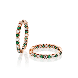 Gemstone Earrings: 3.5 Cm Emerald And Diamond Hoop Earrings EA1013.5.23.08