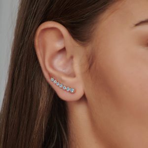 Earrings: 7 Aquamarine Stones Ear Climber Earring - Right EA2212.5.07.33R
