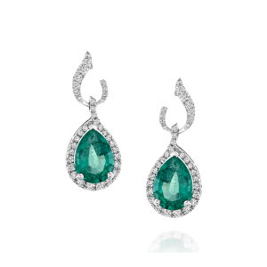 Gemstone Earrings: Pear Cut Emeralds & Diamonds Drop Earrings EA2554.1.28.08