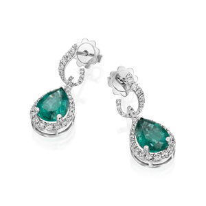 Gemstone Earrings: Pear Cut Emeralds & Diamonds Drop Earrings EA2554.1.28.08
