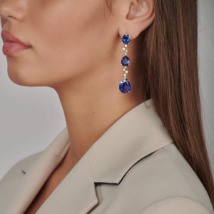 Gemstone Earrings: Blue Sapphires & Diamonds Drop Earrings EA6007.1.45.09