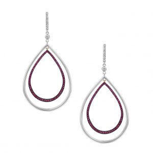 Outlet Earrings: עגילי טיפות יהלומים ורובינים EA6013.6.24.07