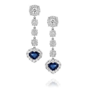 תכשיטים בשיבוץ ספירים כחולים: עגילי יהלומים ולבבות ספירים כחולים EA6015.1.29.09