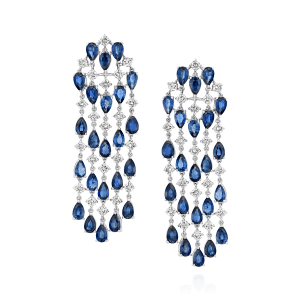 Drop Earrings: 5 Row Long Diamond & Sapphire Earrings EA6025.1.41.09