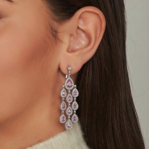 Outlet Earrings: עגילי טיפות ספיר ורוד ויהלומים EA6030.1.36.10