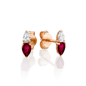 Stud Earrings: Double Pear Cut Diamond & Ruby Earrings EA8818.5.13.07