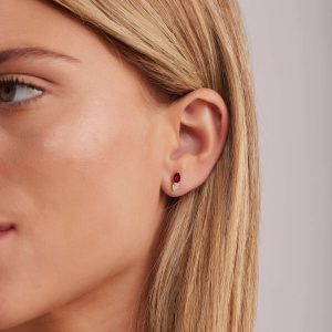 Diamond Earrings: Double Pear Cut Diamond & Ruby Earrings EA8818.5.13.07