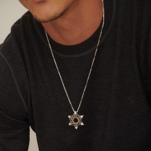 Men's Gold Jewelry: Black Diamonds Star Of David Pendant EC269RB