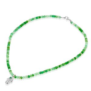 Judaica Pendants: Emerald & Diamond Hamsa Necklace NE1881.1.08.08