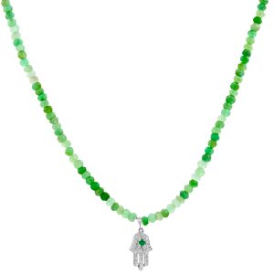 Outlet Pendants And Necklaces: Emerald & Diamond Hamsa Necklace NE1881.1.08.08
