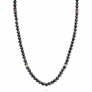 Men's Diamond Jewelry: Black Diamond With Diamond & Ruby Motif Necklace NE1951.5.12.07
