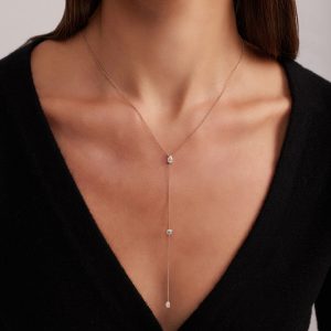 Gold Necklaces: 3 Diamond Lariat Necklace NE3840.5.14.01