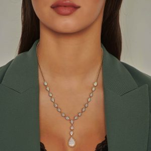 Diamond Necklaces: Gold & Diamond Multi Teardrop Necklace NE6004.6.25.01