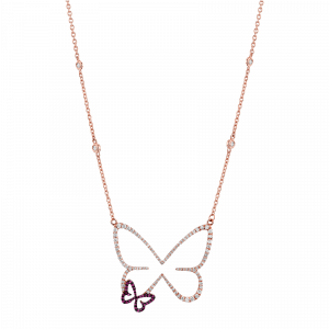 Outlet Pendants And Necklaces: שרשרת פרפרים יהלומים ורובינים PE1152.5.14.07