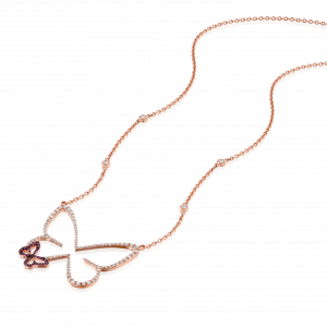Outlet Pendants And Necklaces: שרשרת פרפרים יהלומים ורובינים PE1152.5.14.07
