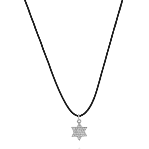 Men's Gold Jewelry: Diamond Star Of David Cord Necklace PE2027.1.03.01