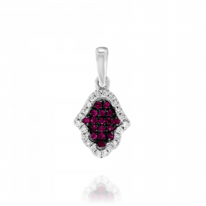 Judaica Pendants: Diamonds & Rubies Hamsa Pendant - 1 CM PE2303.1.04.07