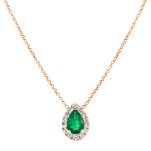 Gemstone Jewelry: Pear Shape Emearld & Diamonds Necklace PE2608.5.20.08