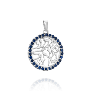 Sapphire Jewelry: Shema Yisrael Blue Sapphires Pendant - 1.8 CM PE3541.1.10.28