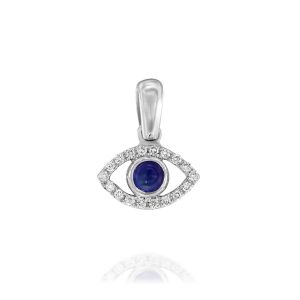 Judaica Pendants: Blue Sapphire Diamonds Eye Pendant 1 CM PE3650.1.11.09