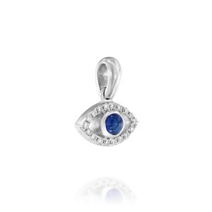 Judaica Pendants: Blue Sapphire Diamonds Eye Pendant 1 CM PE3650.1.11.09