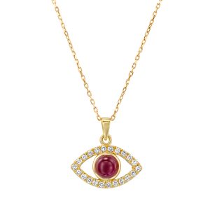 Judaica Pendants: Ruby Diamonds Eye Pendant - 1.8 CM PE3653.0.19.07
