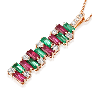 Gold Necklaces: Everest Ruby Diamond Emerald Pendent PE5810.5.20.48