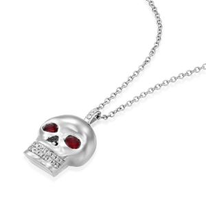 Gold Necklaces: Skull Pendant Ruby Stones PE5820.1.08.07