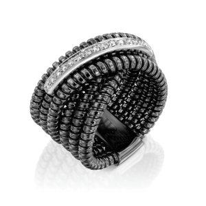 Outlet - Final Sale: טבעת חבלים שחורים ויהלומים R41-165BL
