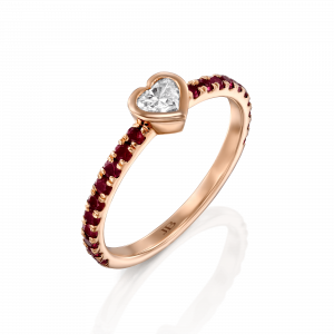 תכשיטים בשיבוץ אבני רובי: טבעת יהלום לב רובינים RI0104.5.13.07