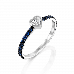 תכשיטים בשיבוץ ספירים כחולים: טבעת יהלום לב ספירים כחולים RI0104.1.13.09